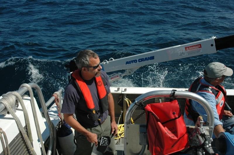 Russ Green operates the crane that is used to launch and recover the ATLAS. Timing is important for the safety of personnel and the ATLAS, especially in big waves.