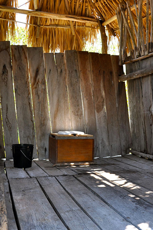 Initially constructed in 2008, the latrine at Vista Alegre was significantly improved during the 2011 expedition by securing a toilet seat to a wooden box with a drill and 2 x 4s.