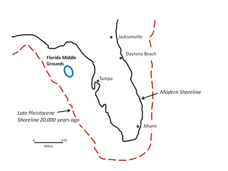 uring the Late Pleistocene, Florida's shoreline extended much farther offshore than does the present coast. The Florida Middle Grounds were part of the exposed coastal margin.