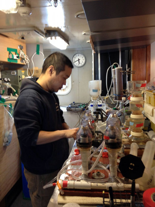 Mike Kong processing water samples.