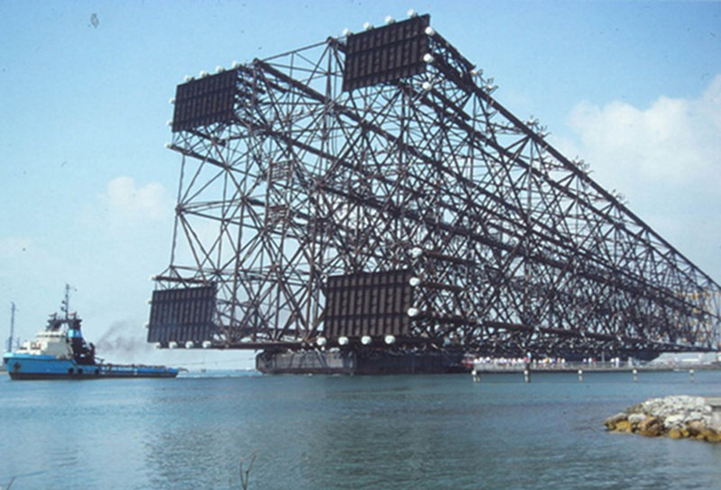 Example of a solid bottom-founded platform in the Gulf of Mexico.