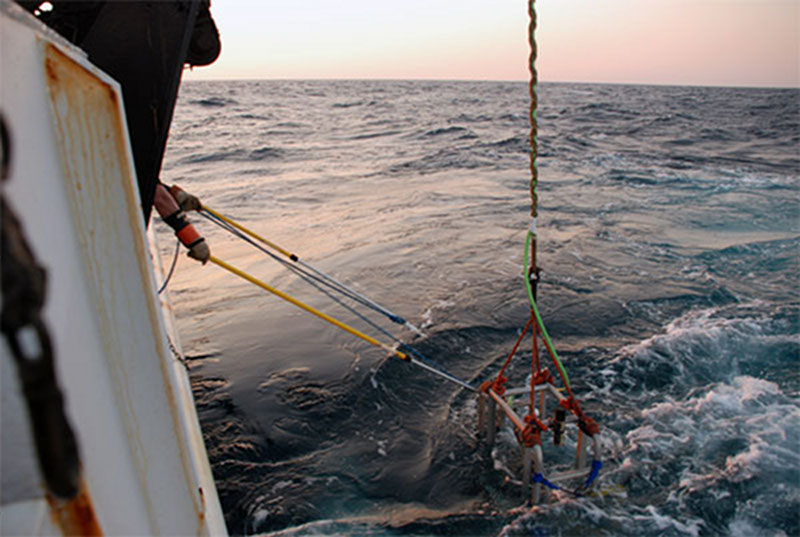 The pressor is captured using gaffs, which allow a line with a quick catch to be attached to the frame. Once the pressor has been brought onboard using the winch and hoist, the ROV is recovered.