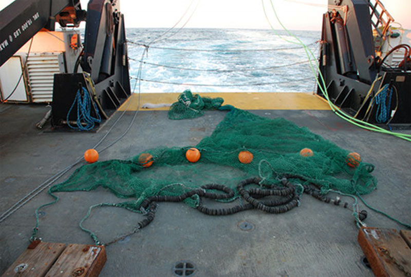 Trawl on deck and ready to go for night trawling operations.