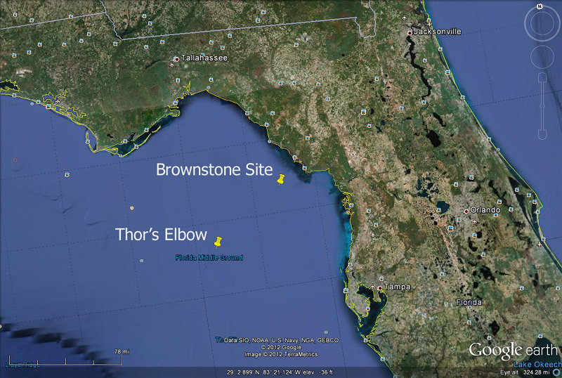 Basic locations of the two planned excavation sites, Brownstone and Thor's Elbow, plotted in Google Maps.
