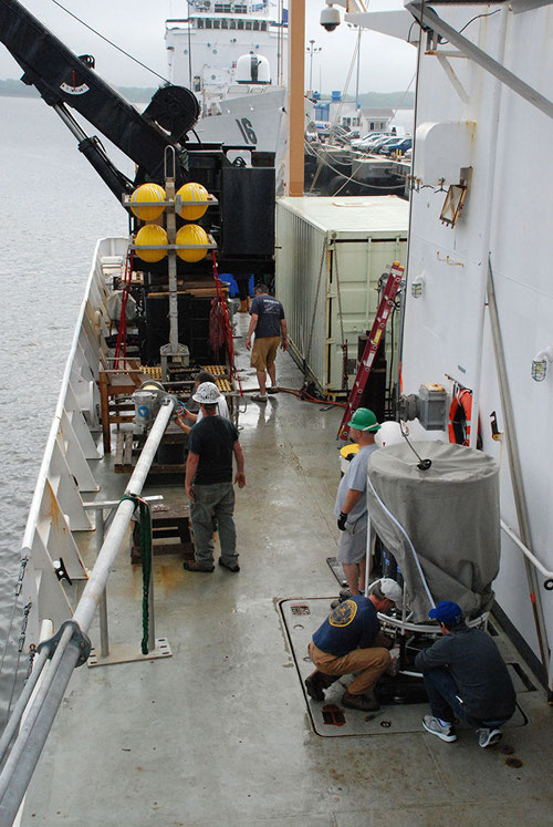 Crew members prepare the CTD rosette.