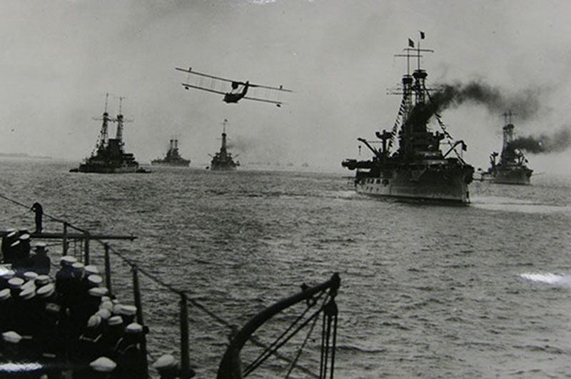 U.S. Navy ships prepare to watch the Billy Mitchell bombing experiments.