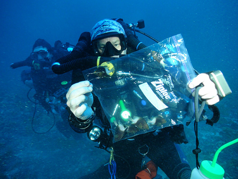 The technical dive team during an in-water decompression stop.