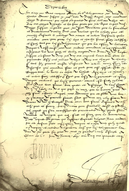 Document bearing the signature of King François I, Saint-Germain-en-Laye.