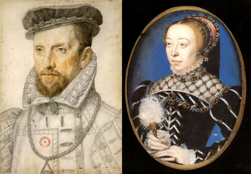 Left: Gaspard de Coligny, Admiral of France, nobleman, and leader of the Huguenots. While he fought against the crown during the Wars of Religion, during times of peace he worked closely with the monarchy and was responsible for the organization of the France’s colonization efforts in Florida. Right: Catherine de Medici, Queen Mother of France, who ruled as regent during the first colonization attempt in Florida. She continued to wield great influence over state policy after her son Charles IX came of age in 1563.