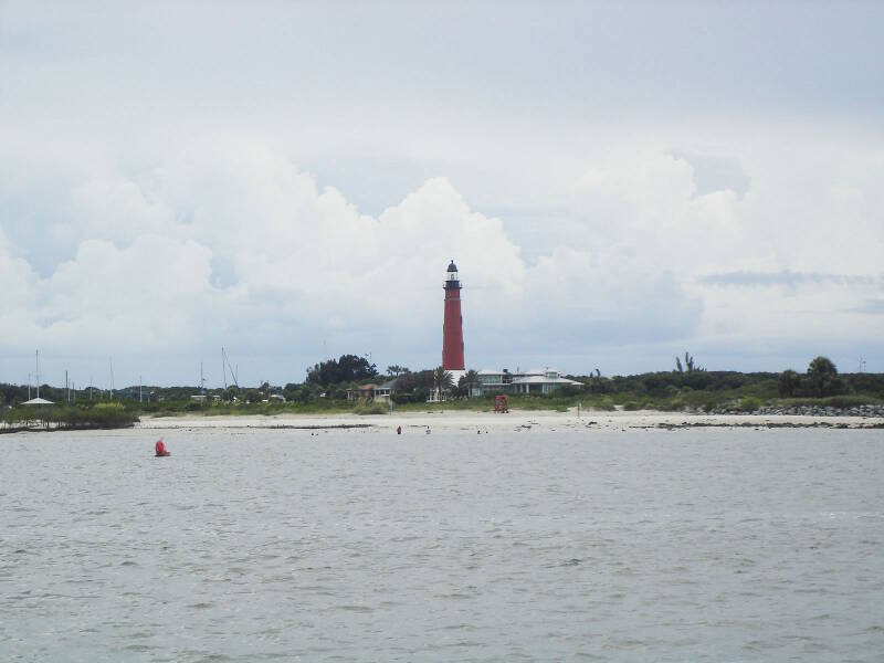The Ponce Inlet Lighthouse greets researchers heading to sheltered interior waters.