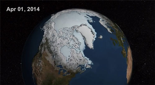 Sea ice extent in the Arctic.