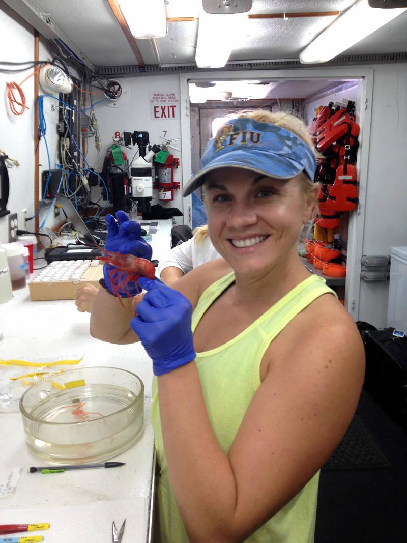 Dr. Bracken-Grissom and one of our shrimp specimens.