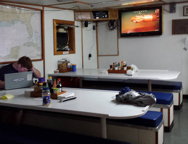 Common room used for watching video feeds from the ROV Global Explorer.