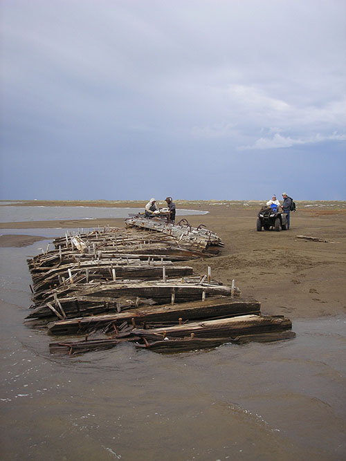 The project team used ATVs to search the shoreline for wreckage and debris from the whaling shipwrecks.