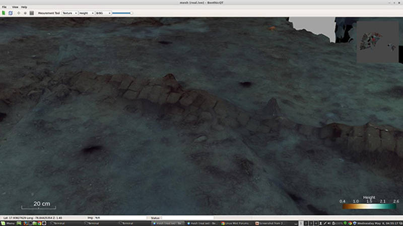 3D reconstruction of several submerged buildings and remains of a street generated from the stereo diver rig.