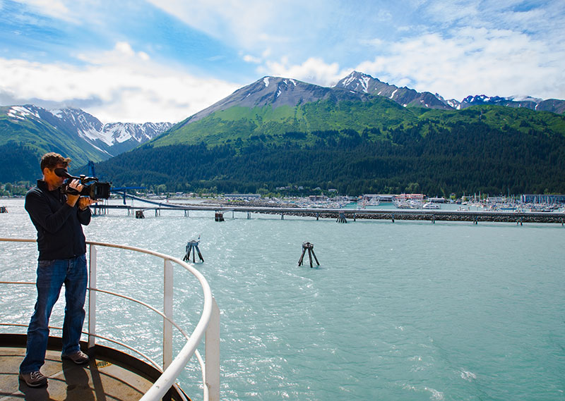 Stuart Ireland, cinematographer with Ocean Geographic, documents our departure from Seward, Alaska. Image courtesy of Caitlin Bailey, GFOE, The Hidden Ocean 2016: Chukchi Borderlands.