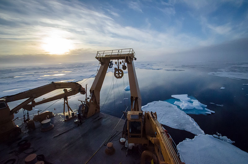 The 24-hour sunlight of the Arctic summer means that work can happen at any time. However, beautiful views like this, which was taken during remotely operated vehicle operations at midnight, remind us that life on the U.S. Coast Guard Cutter Healy is a special experience.