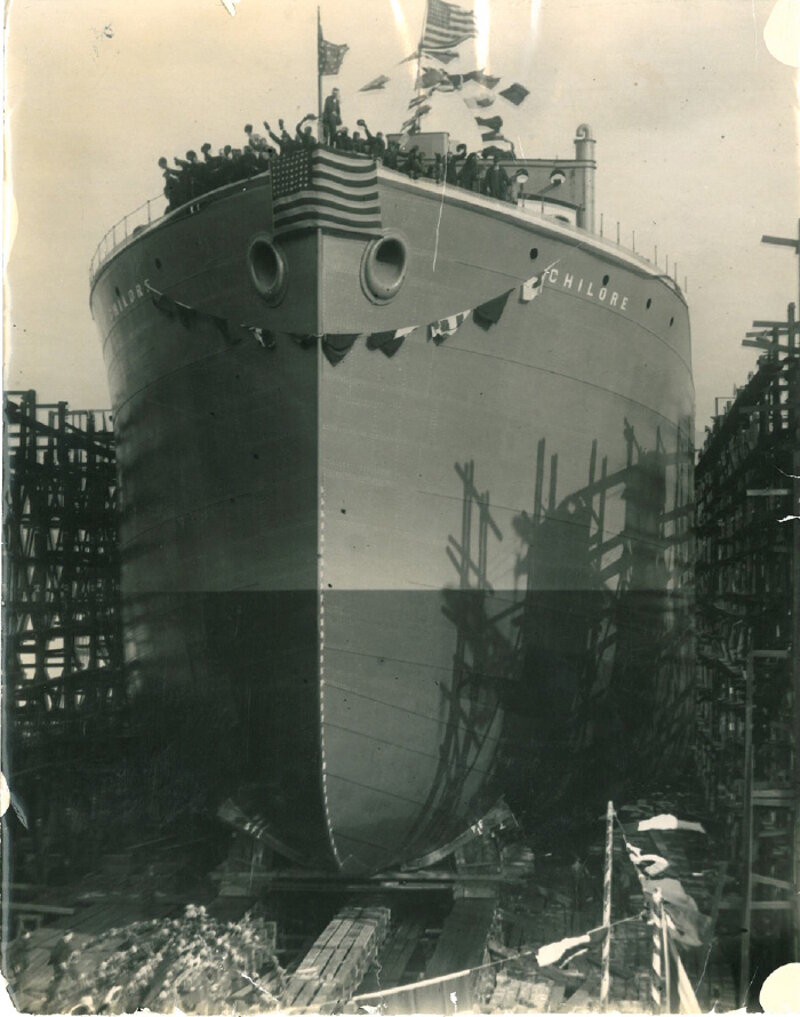 Chilore is launched at the Bethlehem Shipbuilding Corp. in Alameda, California in 1922.