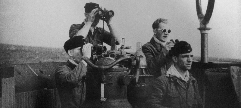 Crew of U-576 at watch in the conning tower.