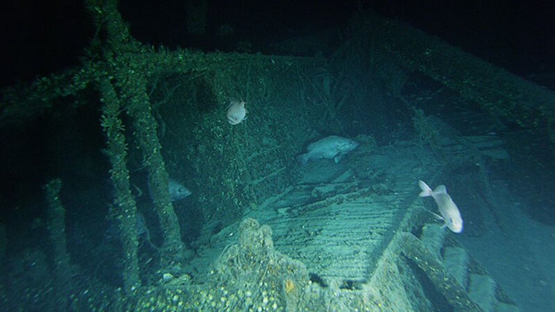 A video frame grab of the stern cabin of the SS Bluefields. Bluefields is very intact and rests in 730 feet of water, only 600 feet from U-576.