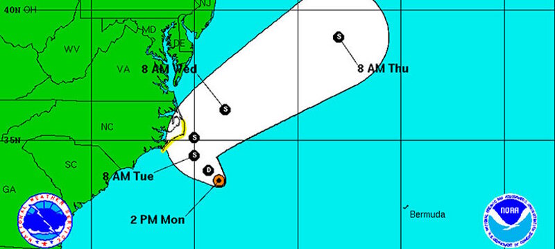 Coastal watches and warnings were issued for the coast of North Carolina as Tropical Depression 8 tracks to near the Outer Banks.