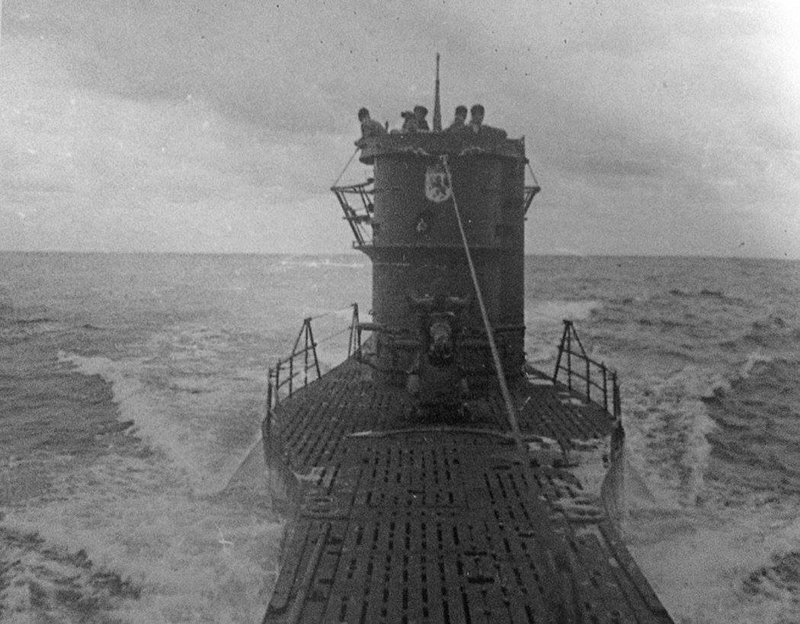The German submarine U-576 at sea before sinking on July 15, 1942.