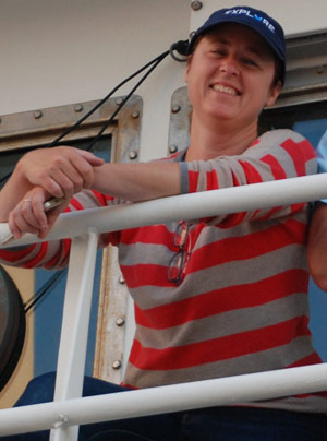 Liz watches a Sentry deployment from NOAA Ship Pisces.