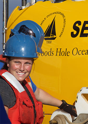 Molly with the autonomous underwater vehicle (AUV) Sentry.