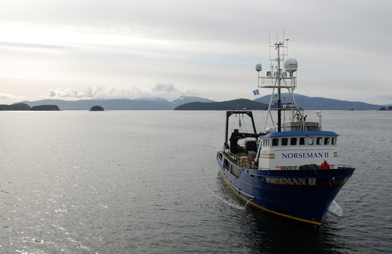 The Norseman II pulls into Auke Bay as she arrives in Juneau, Alaska.
