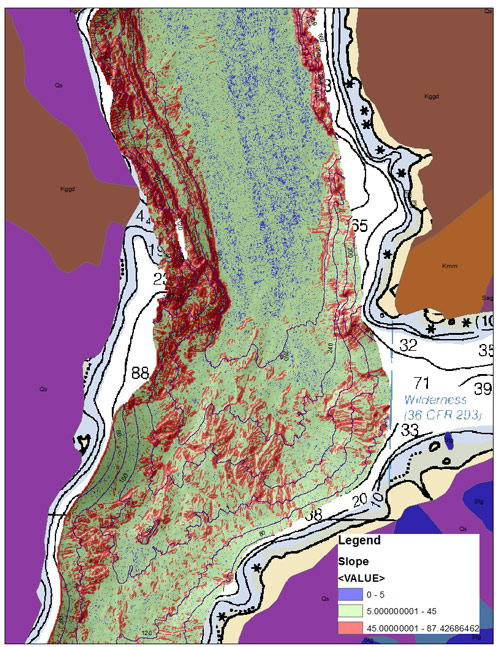 A terrestrial geology dataset has been added to the GIS to overlay the NOAA chart.