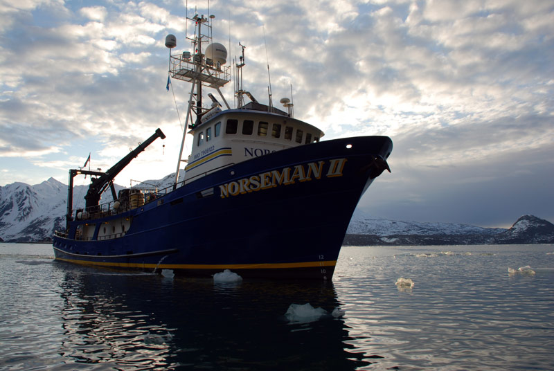 The Norseman II awaits the arrival of the scuba team back from their dive near Muir Glacier in the east arm of Glacier Bay National Park.