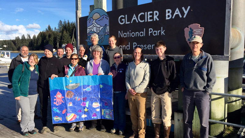 After our open house at Bartlett Cove, the whole crew joined in for a picture with Qanuk and a banner designed by 4th graders at Scammon Bay.
