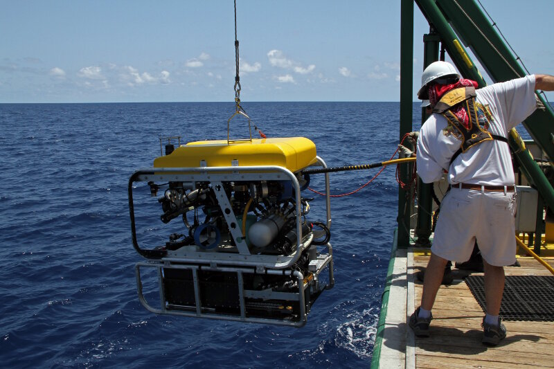 Remotely operated vehicles, or ROVs, such as the University of North Carolina at Wilminton’s Mohawk with a maximum diving depth of 300 meters, capable of maneuvering in shallow water make it possible for us to study mesophotic reefs.