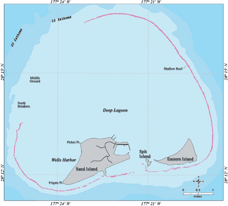 A map of Midway Atoll.