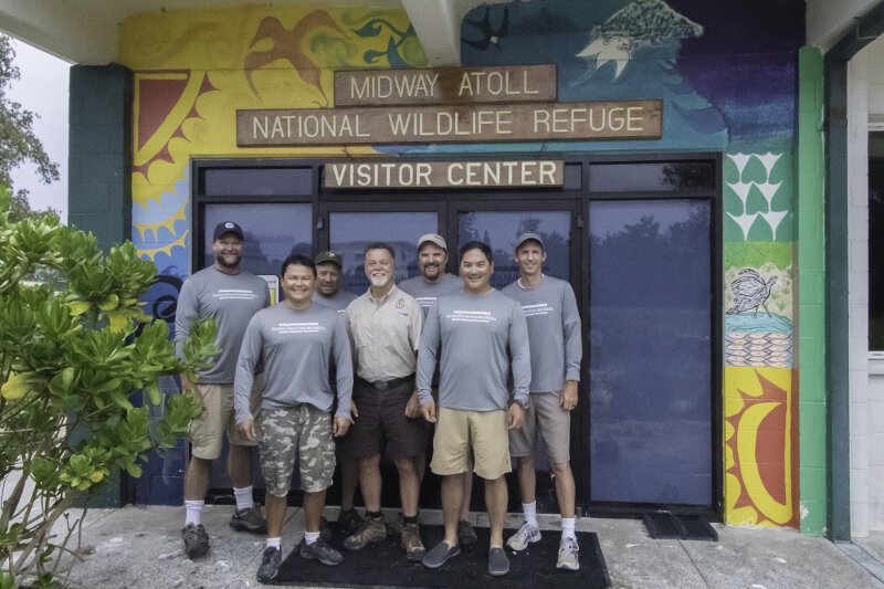 The team with Midway Atoll Refuge Manager Bob Peyton.