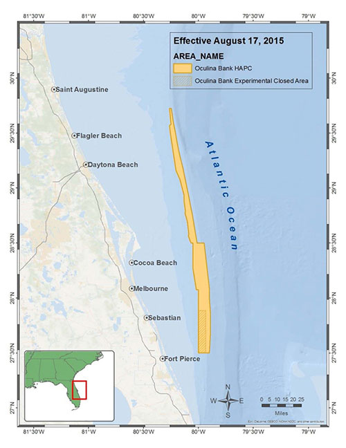 Map of the Oculina Bank Habitat Area of Particular Concern (HAPC) and Oculina Bank Experimental Closed Area.