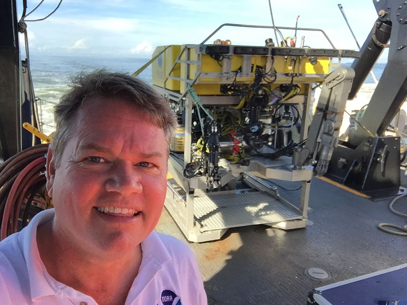 Chief Scientist Dr. Peter Etnoyer of NOAA takes a selfie with the ROV Odysseus.