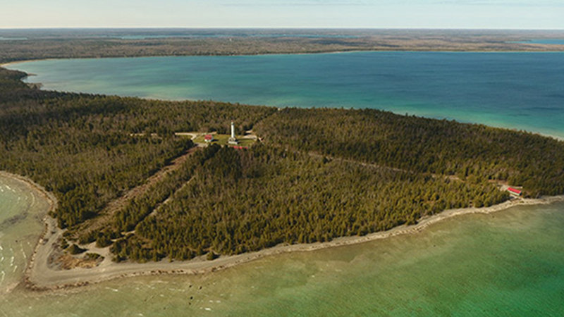 During an afternoon too windy to survey, Oceans Unmanned pilot Brian Taggart collected imagery of the Presque Isle lighthouse.