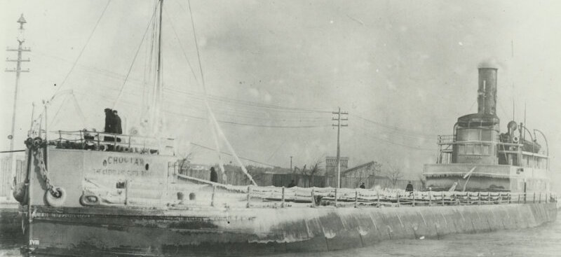 View from the port bow of Choctaw, shown here dockside amid cold weather.