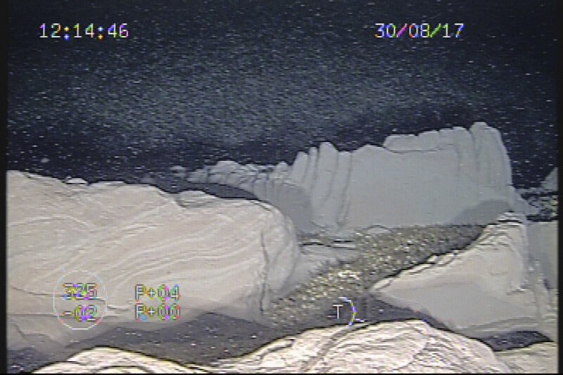 As the ROV touched bottom for the first time, large clay formations were observed. This is the material that covers the bow section of Choctaw which is buried and not visible.