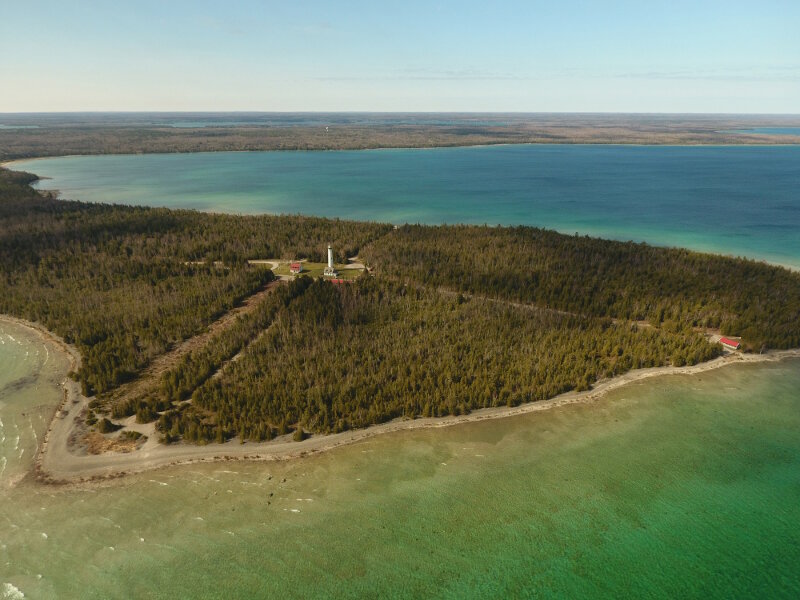 Imagery of the Presque Isle lighthouse.