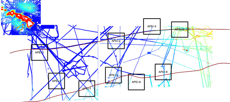 A map of the existing multibeam data from the CCZ with the main Hawaiian Islands included for reference.