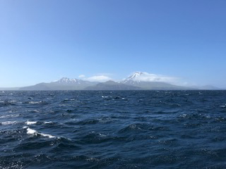 On our trip to Kiska, the R/V Norseman II passed many beautiful snow-capped volcanic islands in the Aleutian chain.