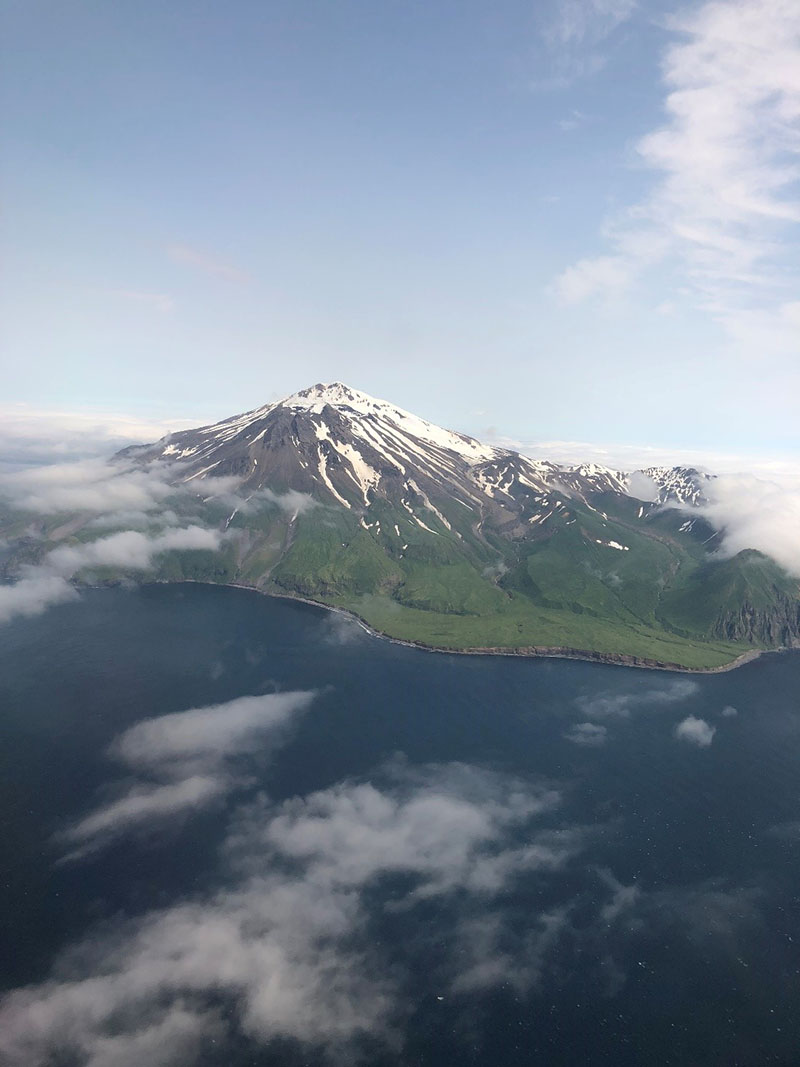 Arriving at Adak, Alaska we saw Mount Moffett volcano.
