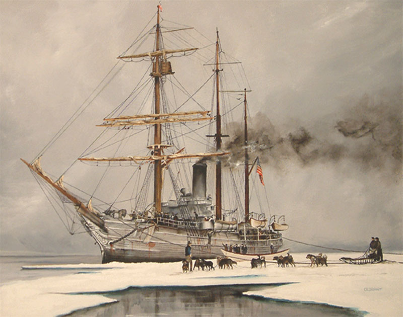 Painting by marine artist C.R. Bryant of the USS Bear during the 1939-1940 Antarctic Expedition.