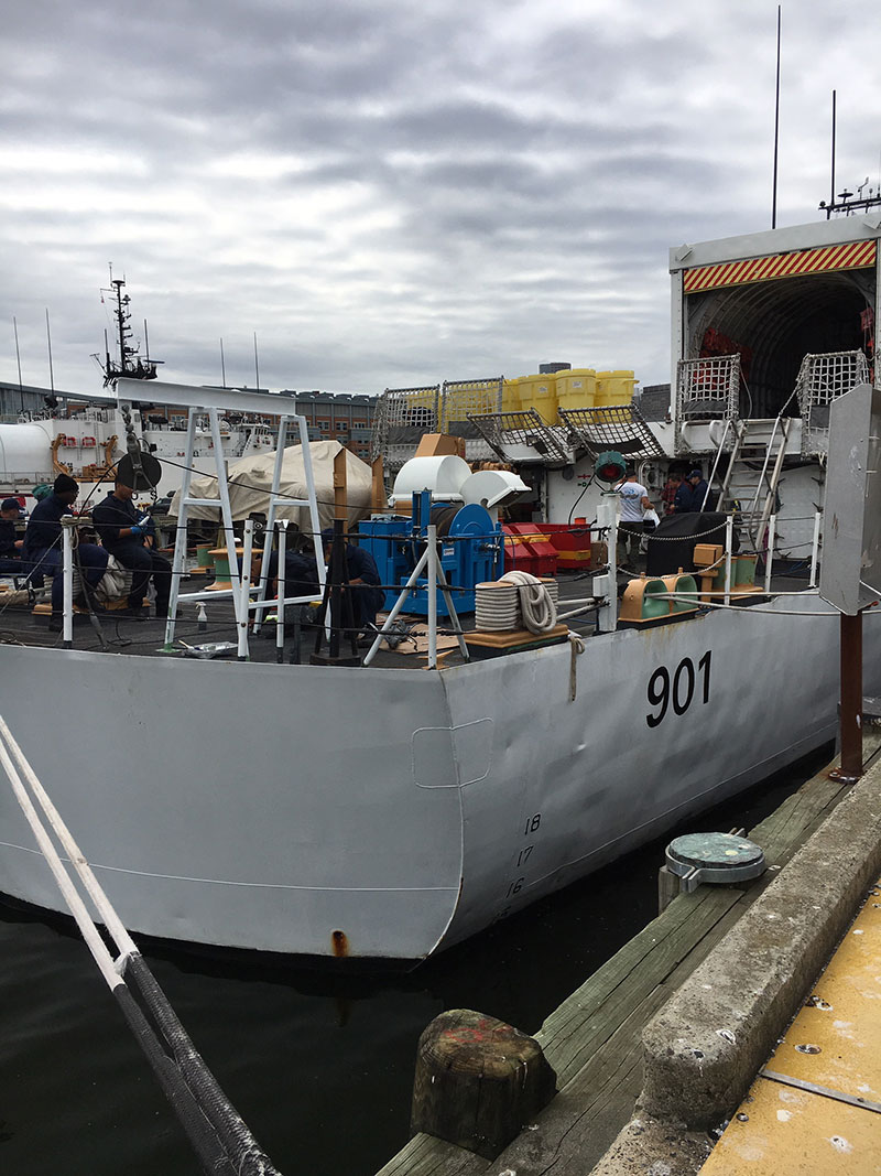 Newly installed equipment on the fantail of the U.S. Coast Guard Cutter Bear.