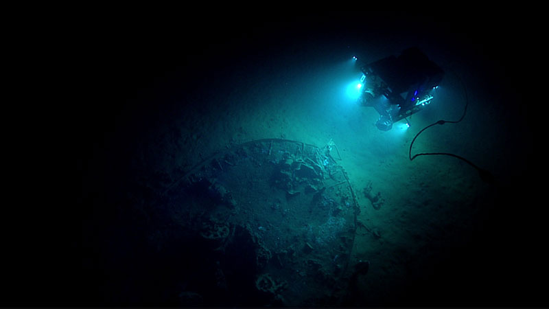 During the seventh dive of the Gulf of Mexico 2017 expedition, remotely operated vehicle Deep Discoverer explored an unknown shipwreck identified by the Bureau of Ocean Energy Management simply as “ID Number 15377.”