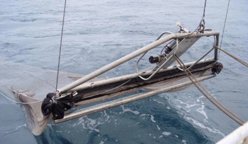 Figure 1. 9m2 Tucker Trawl at the surface, about to be deployed.