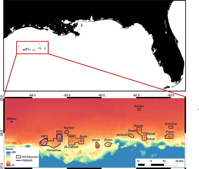 Figure 1. Map of study sites in the Northwestern Gulf of Mexico. Image Credit: Santiago Herrera