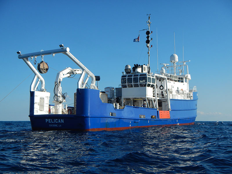 Figure 2. The R/V Pelican, owned and operated by the Louisiana Universities Marine Consortium, is one of two vessels that we will be using this field season.  Image Credit: Arne Diercks (University of Southern Mississippi)